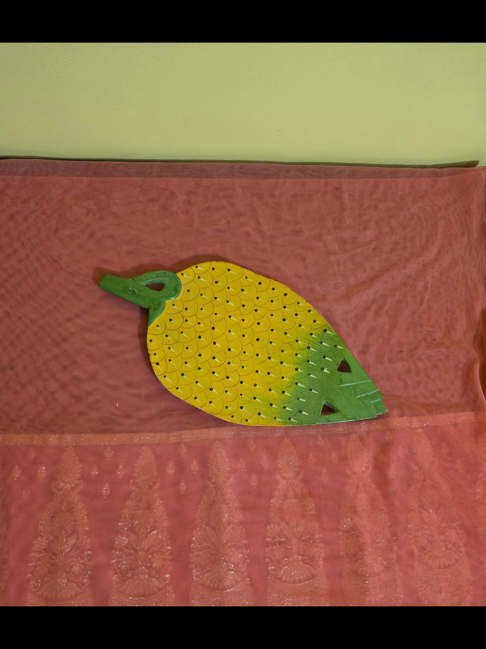 Handmade Pineapple Shaped Wooden Serving Board in Yellow and Green